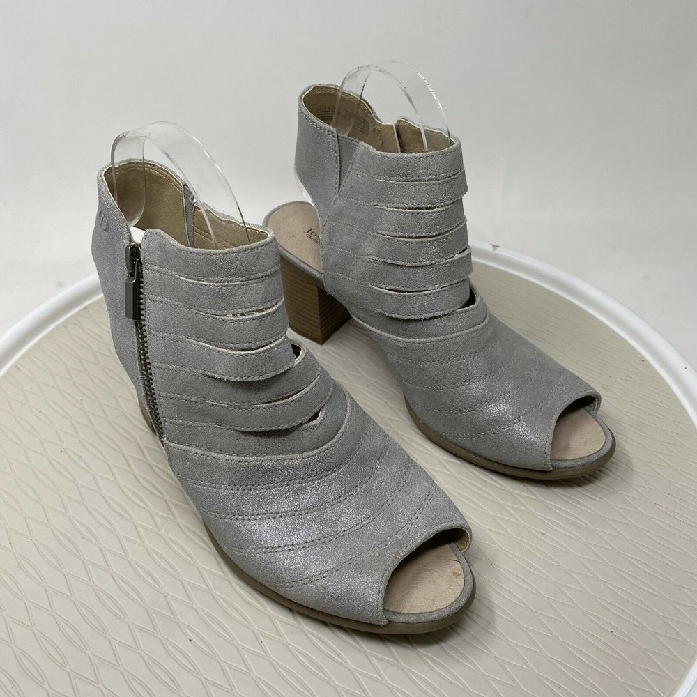 Josef Siebel Women Peep Toe Heels EU 40 Size 9 Silver Leather Shoes Zipper